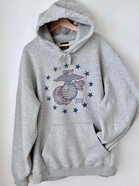 Bay Side USMC Marine Corps Graphic Hoodie Gray Men’s Size 2XL Made in USA